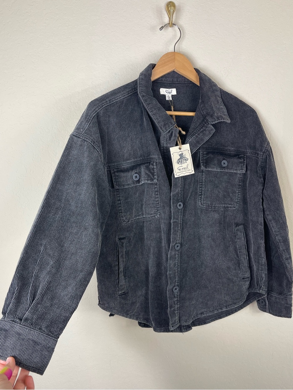 Easel Corduroy Shirt Jacket Grey Size S NWT